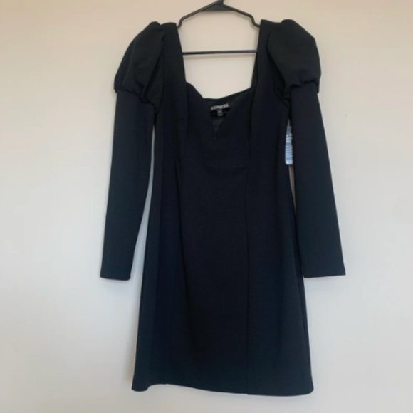 Express Black Mini Dress with Poof Long Sleeves - Picture 1 of 4